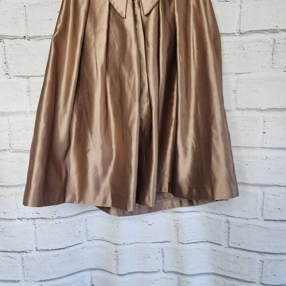 Bill Levkoff Womens Brown Gold Strapless Pleated Satin A-Line Mini Dress Size 6 - Picture 9 of 14